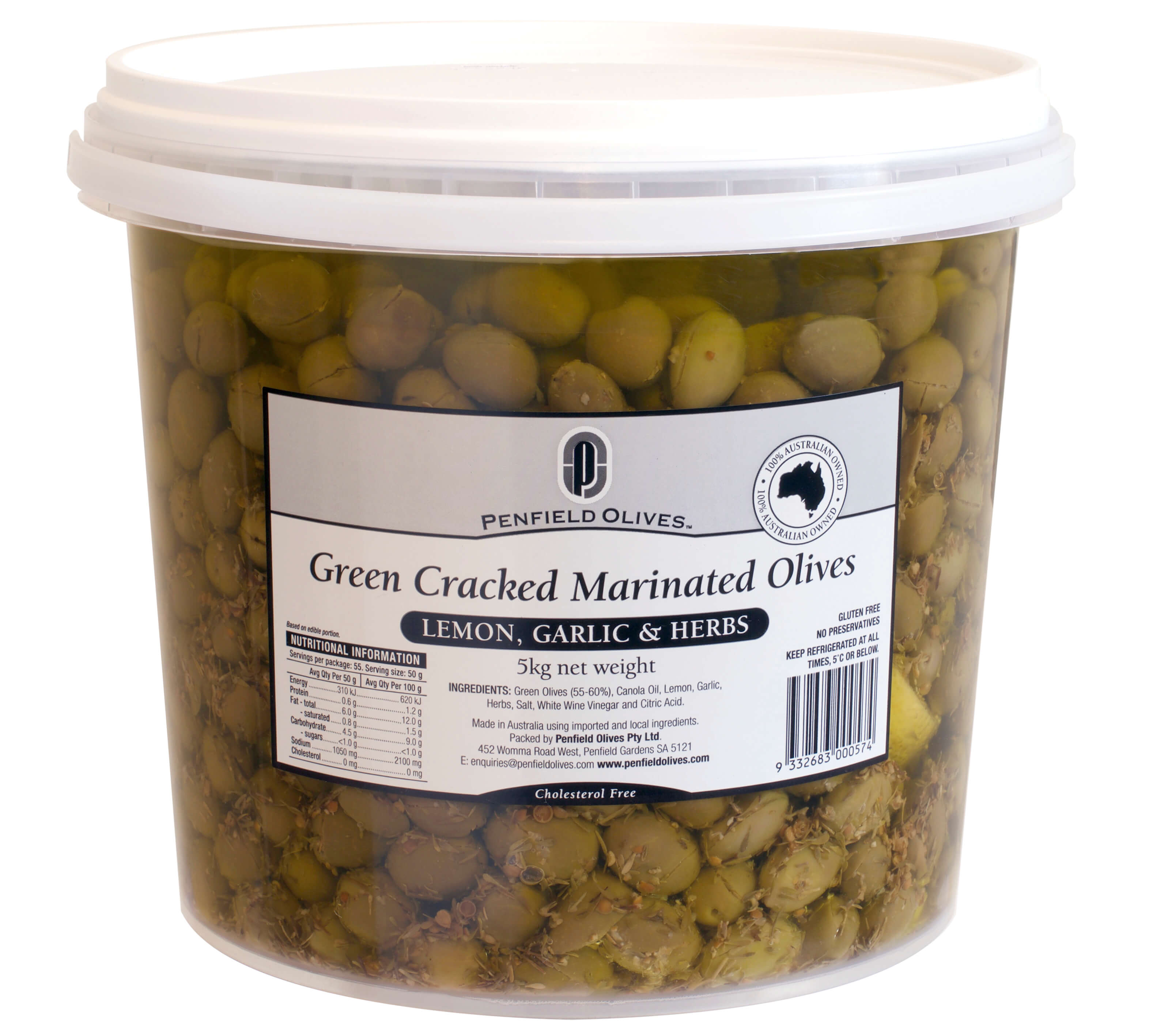 Penfield Olives Green Cracked Marinated Olives Lemon Garlic & Herbs 5kg